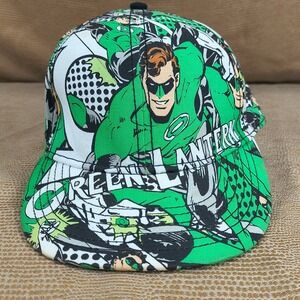 DC‎ Comics Originals Green Lantern All Over Print Fitted Hat Size L Green White
